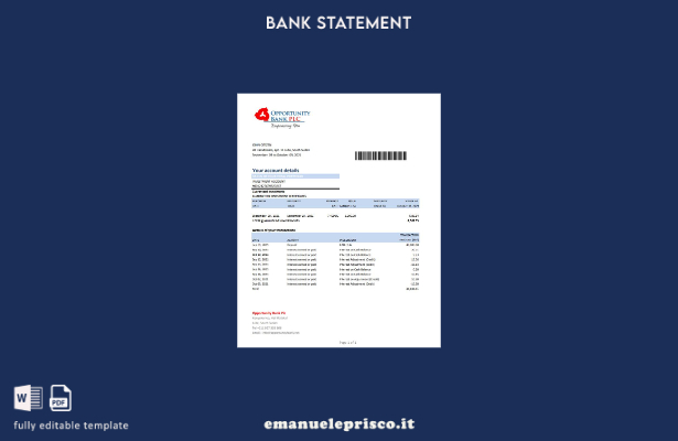 modello Excel di estratto conto bancario per opportunità del Sud Sudan in stile 
